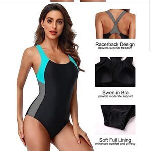 beautyin Womens One Piece Sport Swimsuit Water Aerobic Bathing Suit Lap Swimwear